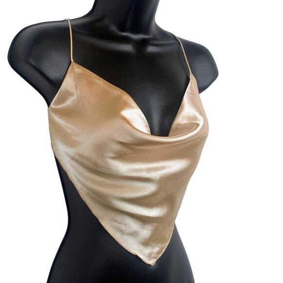 New Small Backless Silky Ivory Triangle Crop Top Blouse Satin‎ Adjustable halter - Picture 3 of 7